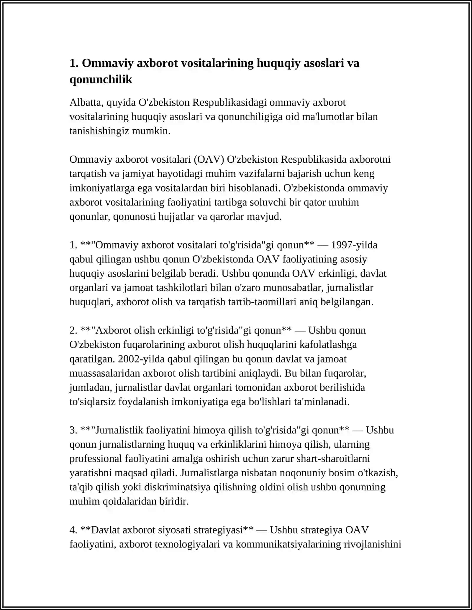 Ommaviy axborot vositalari huquqiy asoslari va qonunchilik 3