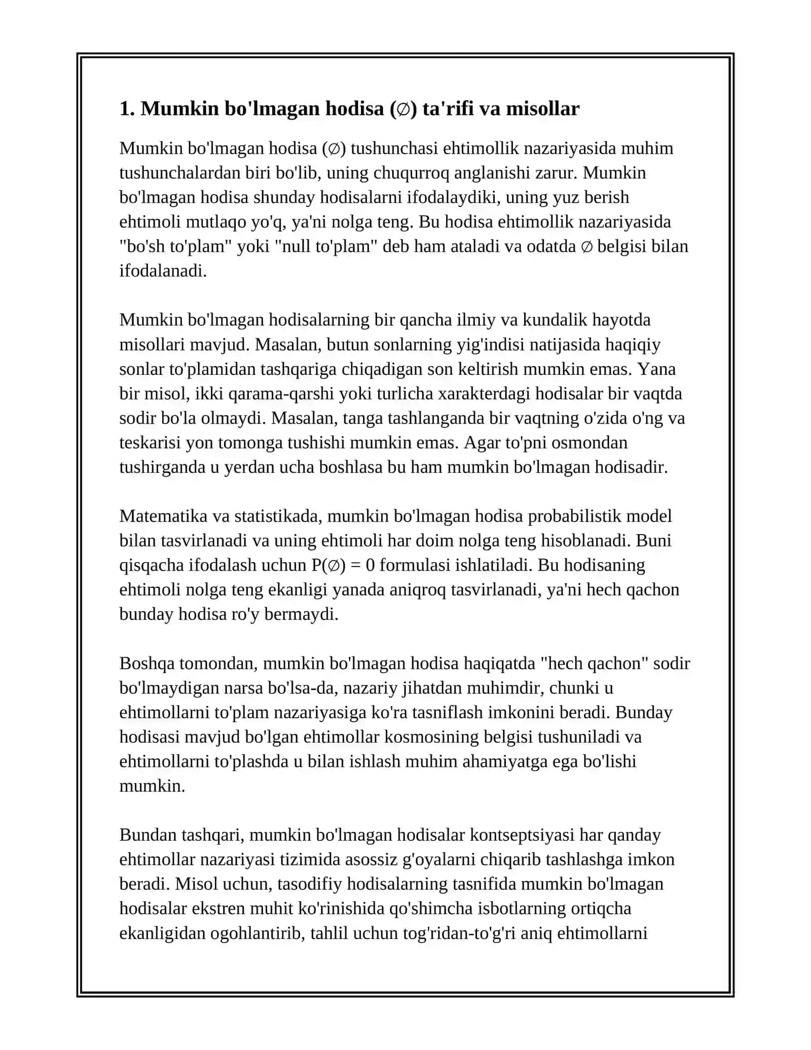 HODISALAR USTIDA AMALLAR MUMKIN BO'LMAGAN VA MUQARRAR HODISALAR 3
