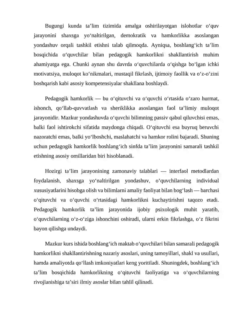 Boshlang'ich maktabda pedagogik jarayonda pedagogik hamkorlikning o'ziga xos xususiyatlari 3