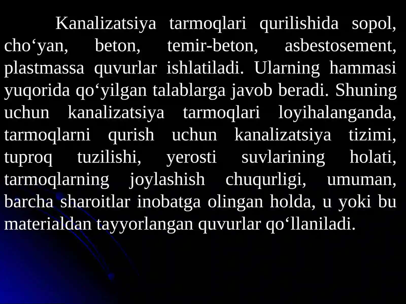 3-ma’ruza.Quvurlar va quvur materiallariva ulargaqo‘yiladigan talablar 3