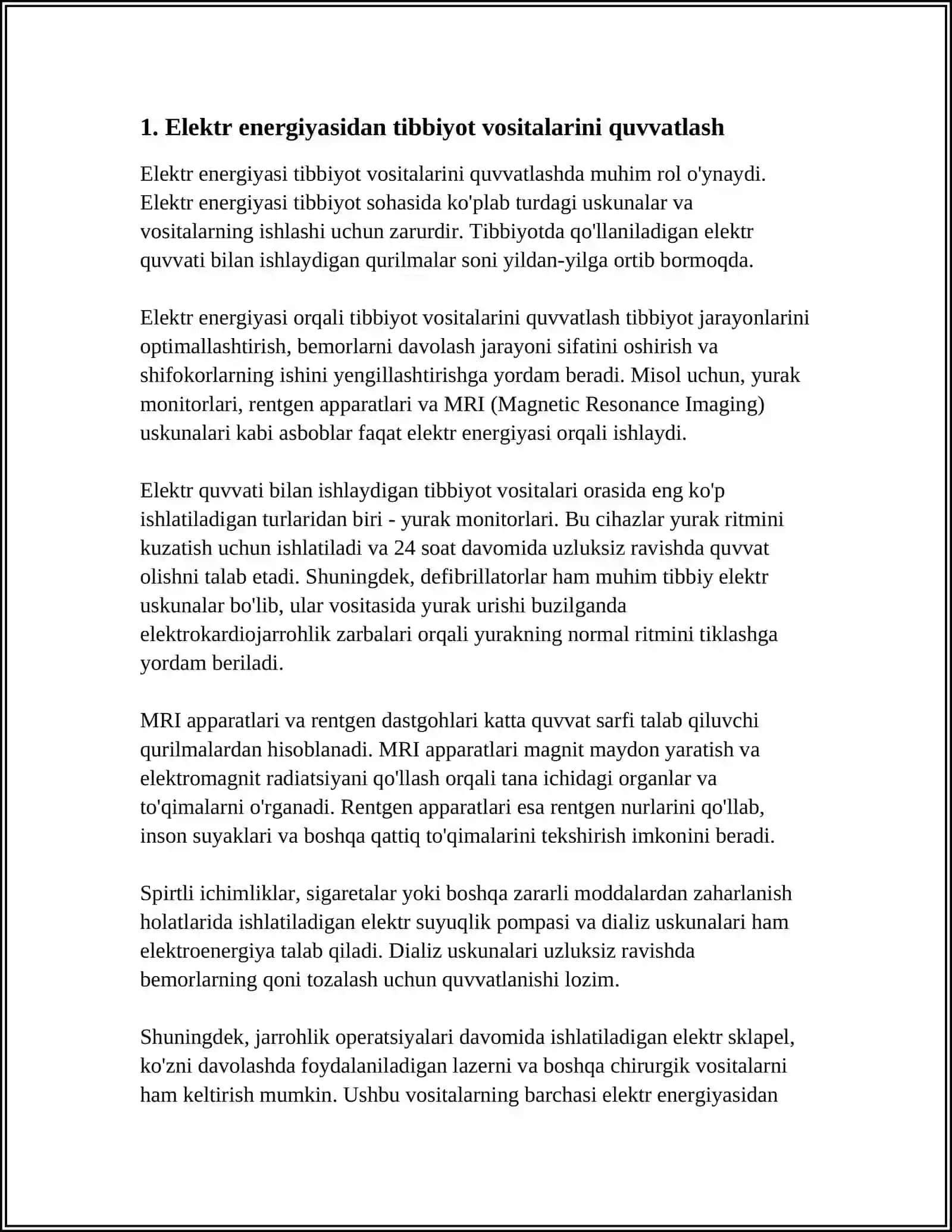 O'ZBEKISTONDA ELEKTR ENERGIYASINING TIBBIYOTDA FOYDALANISH VA SAMARADORLIKNI OSHIRISH USULLARI 3