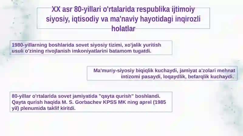 Mustaqillikka erishish arafasida O’zbekistondagi ijtimoiy-siyosiy jarayonlar 3
