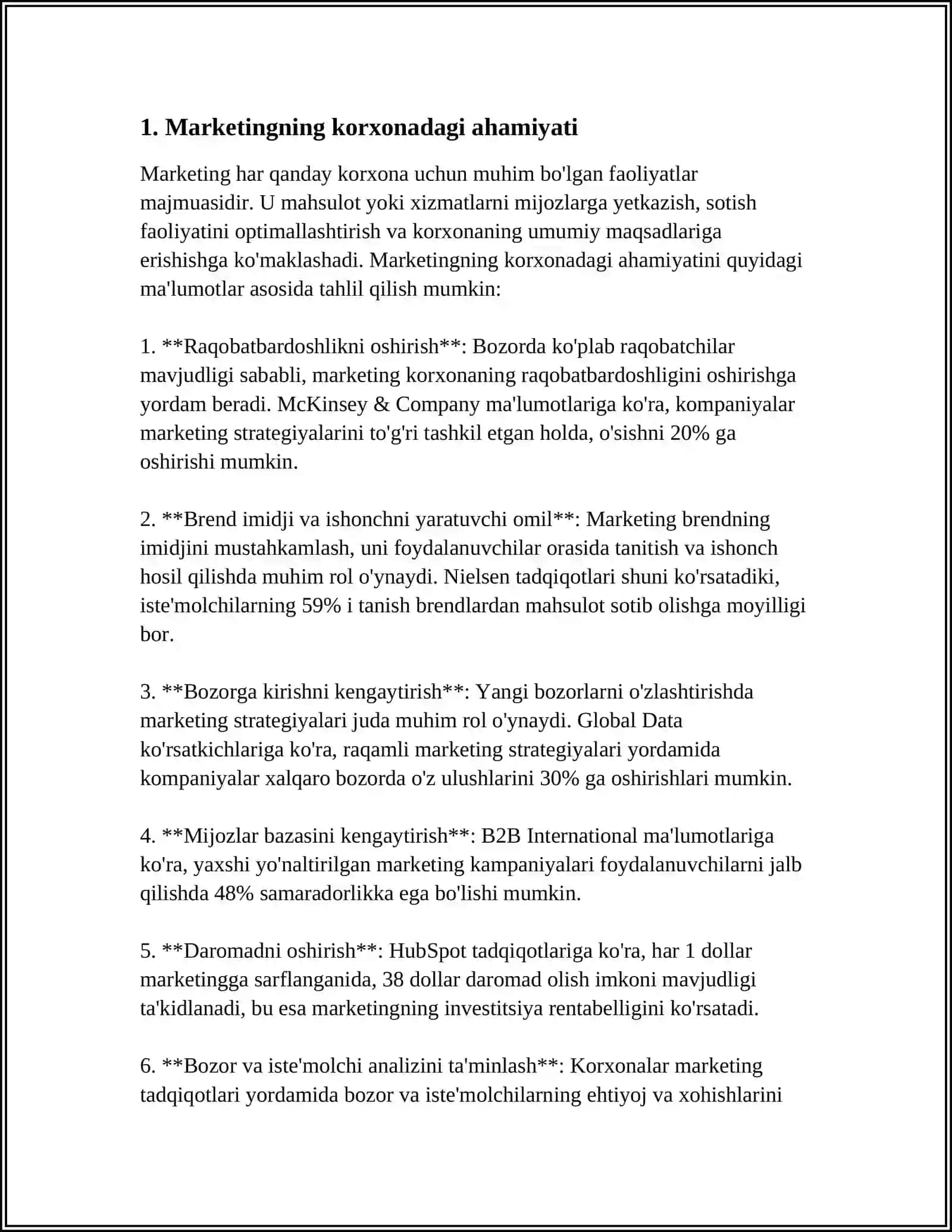 MUSTAQIL ISH Mavzu: KORXONADA MARKETING NING ROLI 3