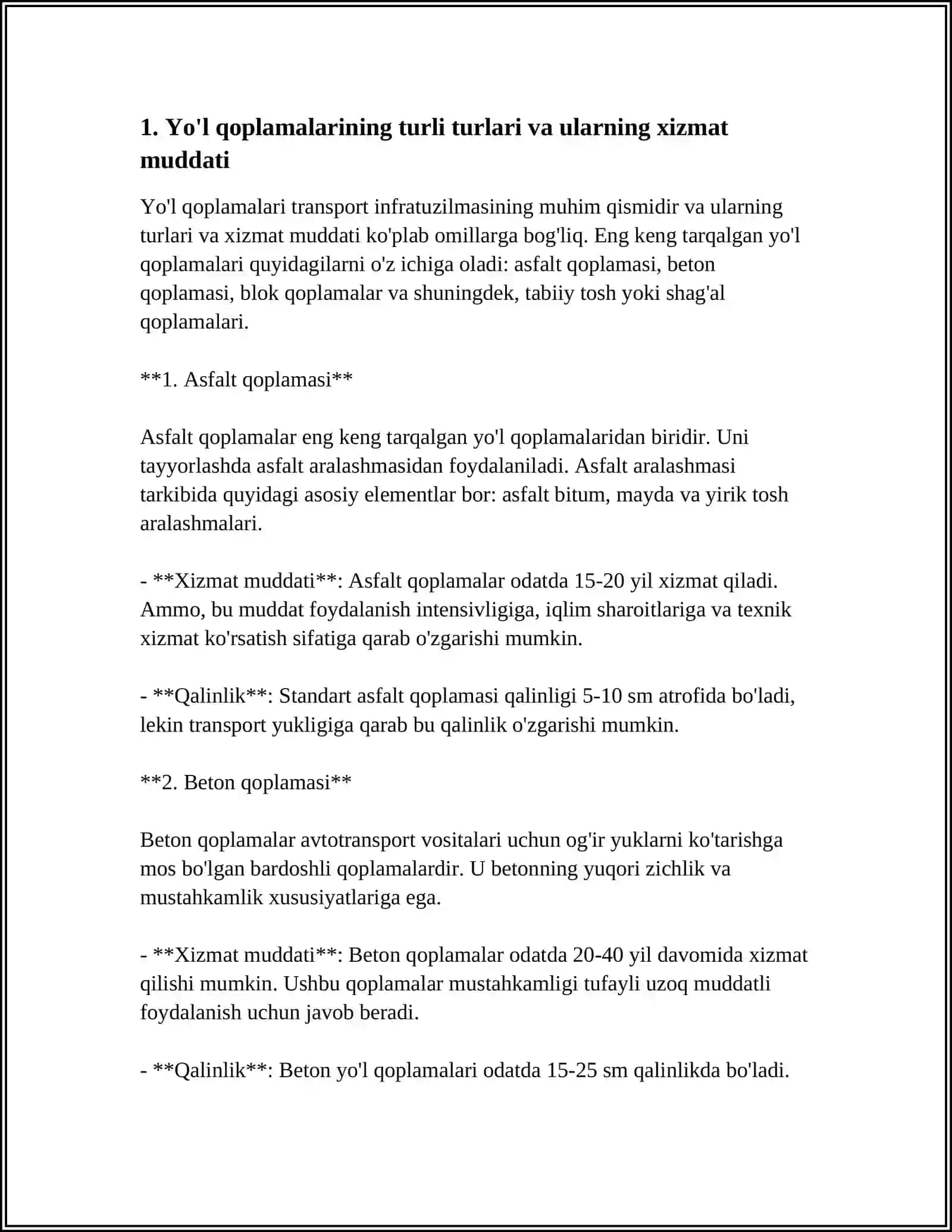 AVTOMOBIL YO‘LLARINING XIZMAT MUDDATINI TA’MINLASHDA TA’MIRLASH VA SAQLASH ISHLARINING AHAMIYATI 3
