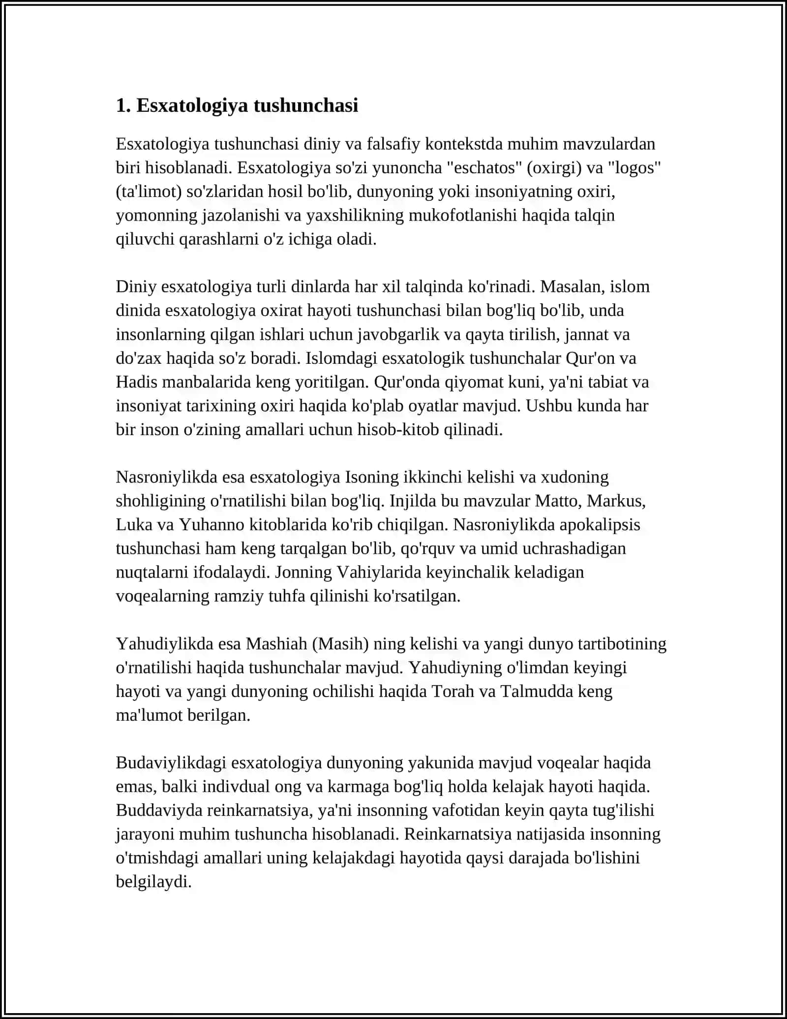ESXATOLOGIYA TUSHUNCHASI VA UNING MOHIYATI. QIYOMAT VA OXIRAT DUNYOSI 3