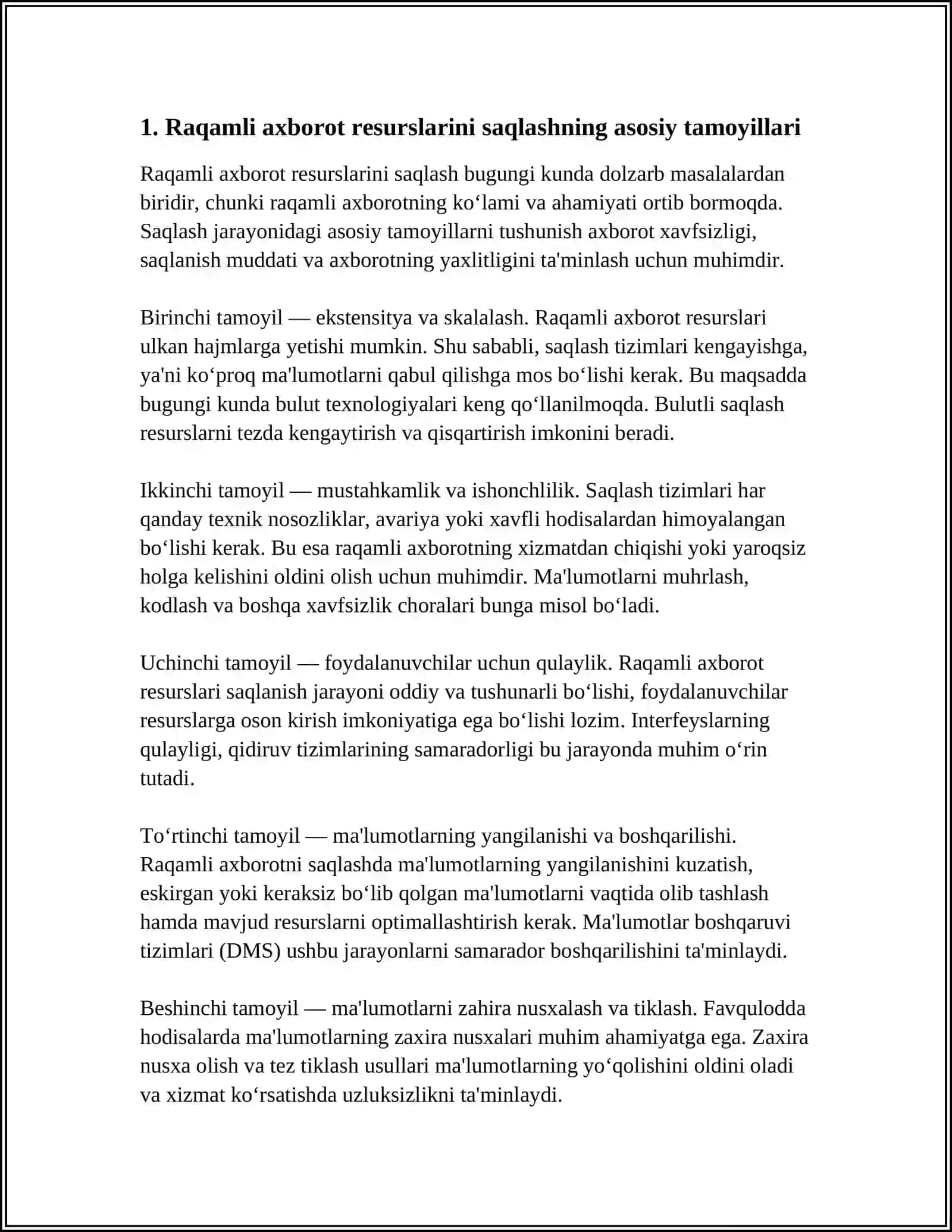 RAQAMLI AXBOROT RESURSLARNING SAQLANISHI 3