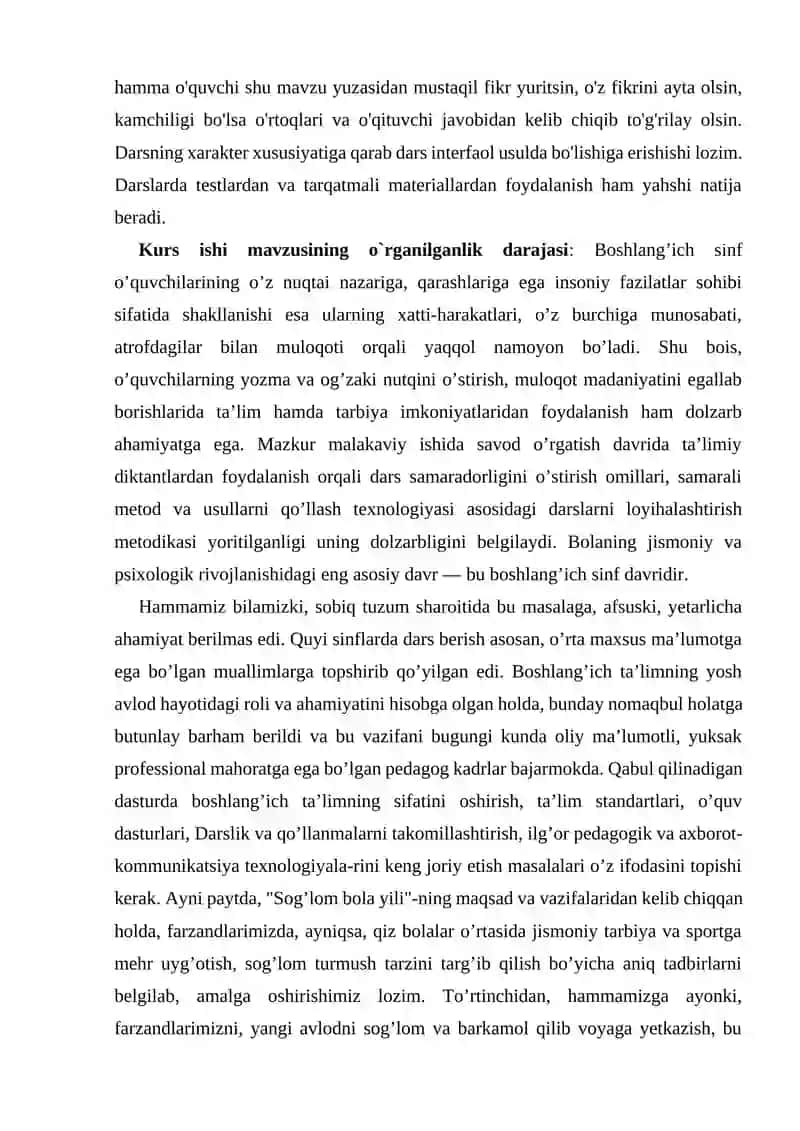 Boshlang'ich Sinfda Sinov va Diktantlar Tashkil Etish 3