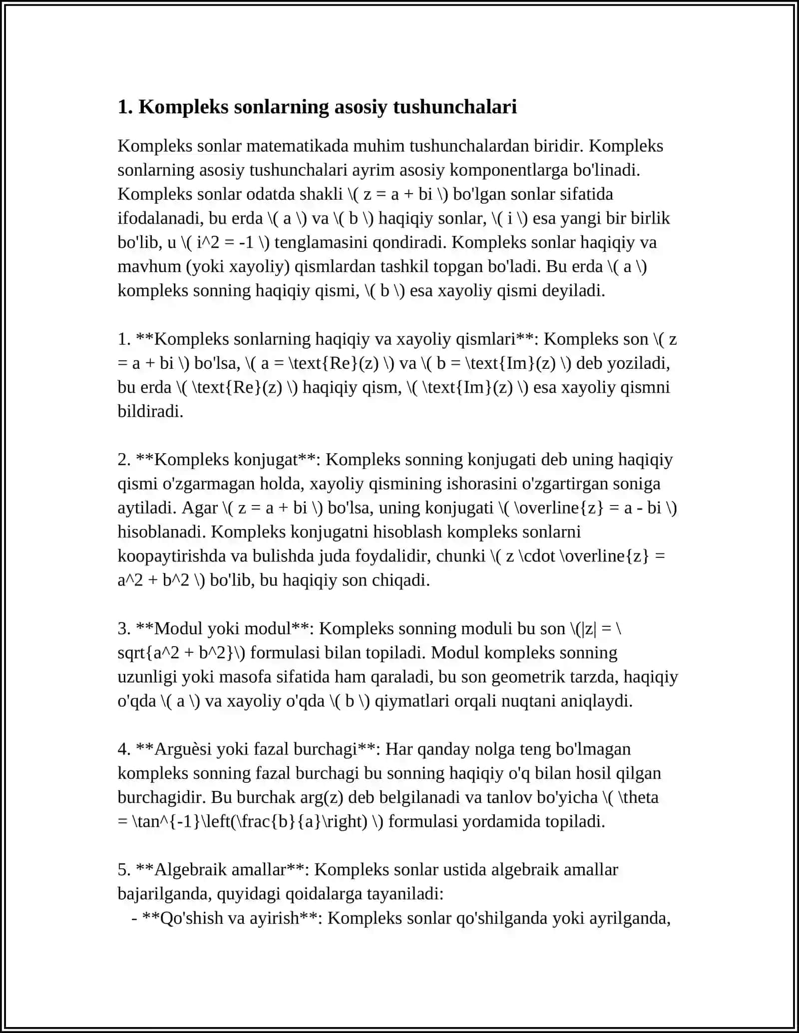 KOMPLEKS SONLARGA DOIR MUHIM TENGSIZLIKLAR. KOMPLEKS SONLARNING XOSSALARI 3