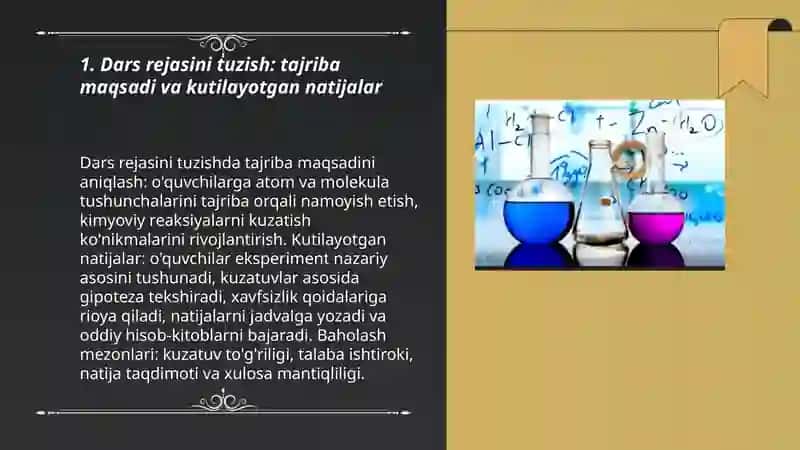 Dastlabki kimyoviy tushunchalar va qonunlar mavzusi boʻyicha tajribalar oʻtkazish metodikasi 3