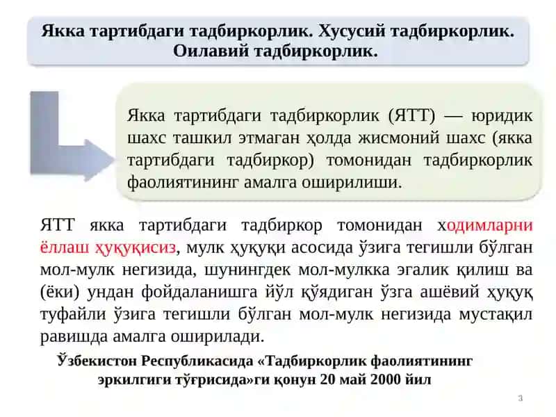 Бизнес ва тадбиркорлик фаолиятининг шакллари 3