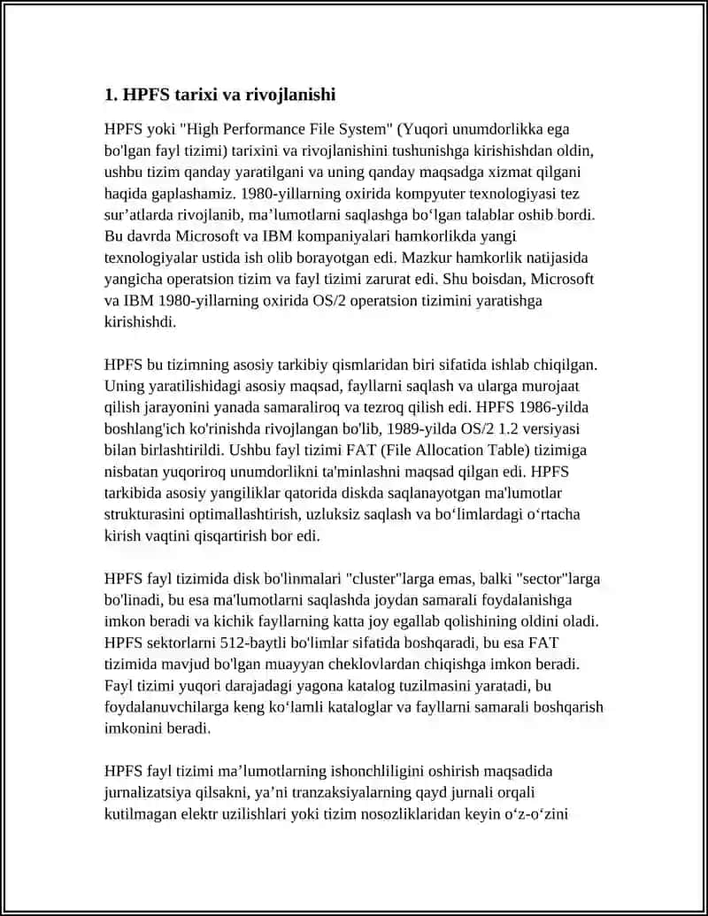 HPFS (YUQORI UNIMDORLIKKA EGA BO’LGAN FAYL TIZIMI) 3
