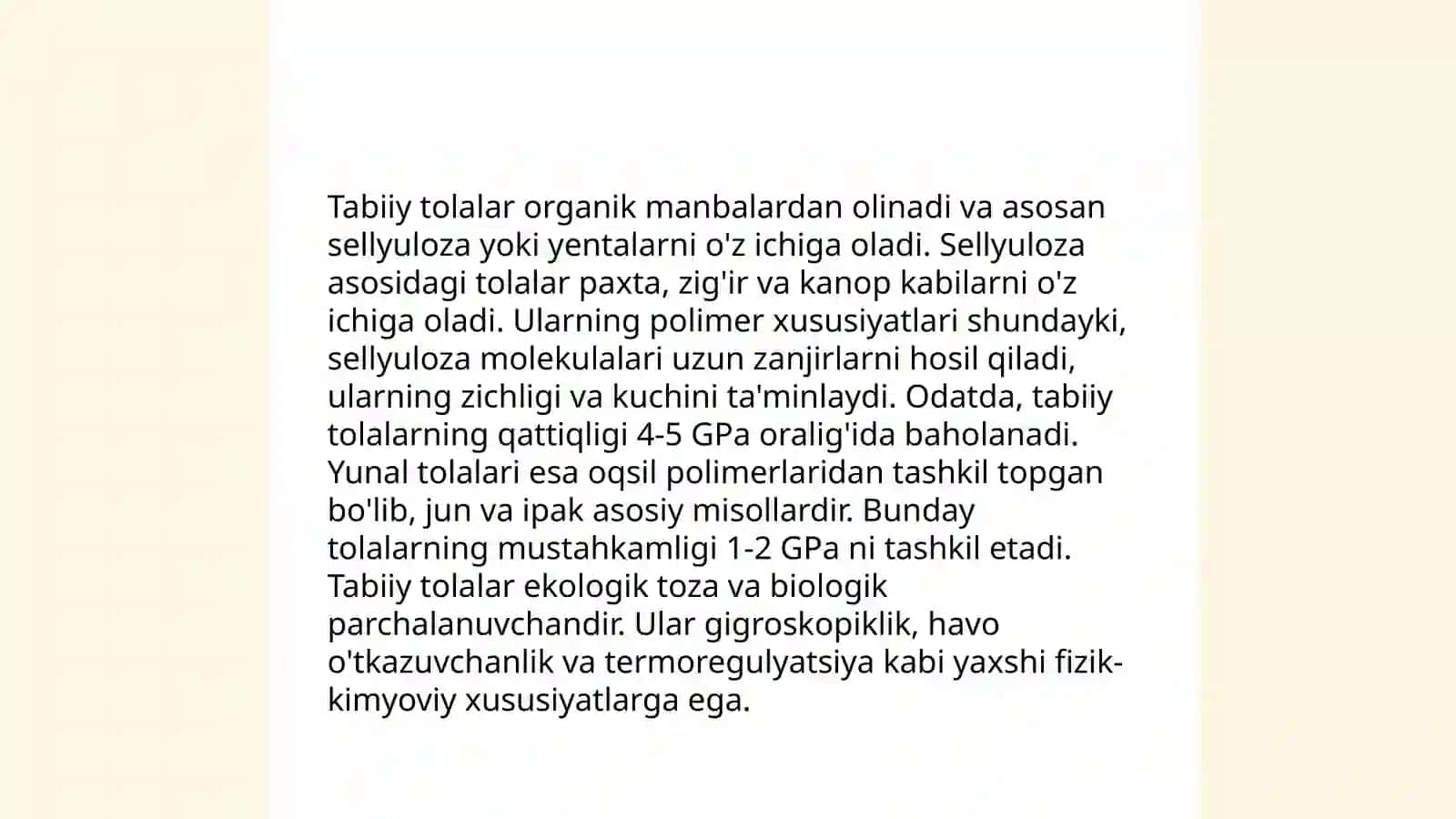 Tabiiy tolalar va ularning polimer xususiyatlari 3