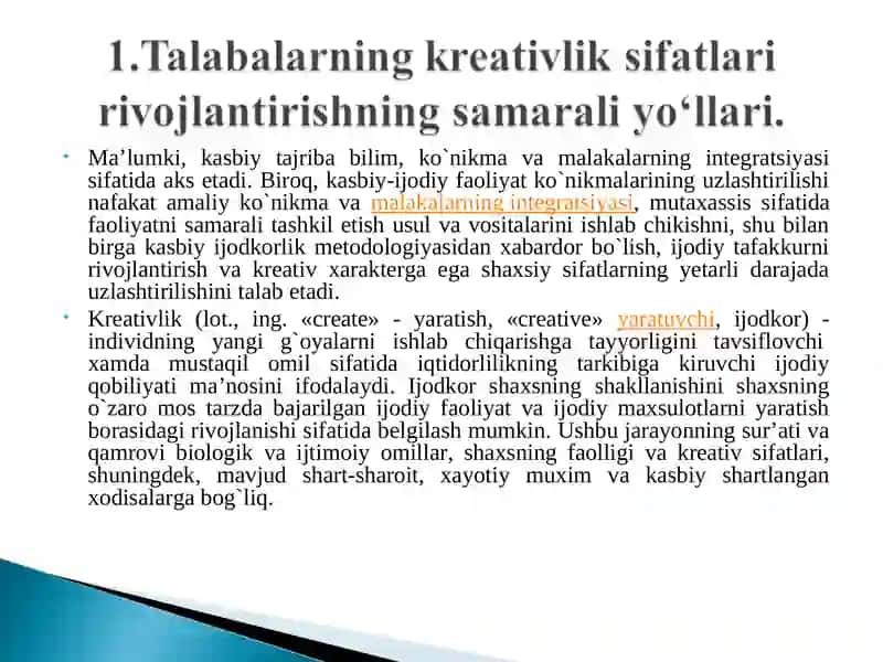 Talabalarning kreativlik sifatlari rivojlantirishning samarali yo‘llari, shakllari va shartlari 3