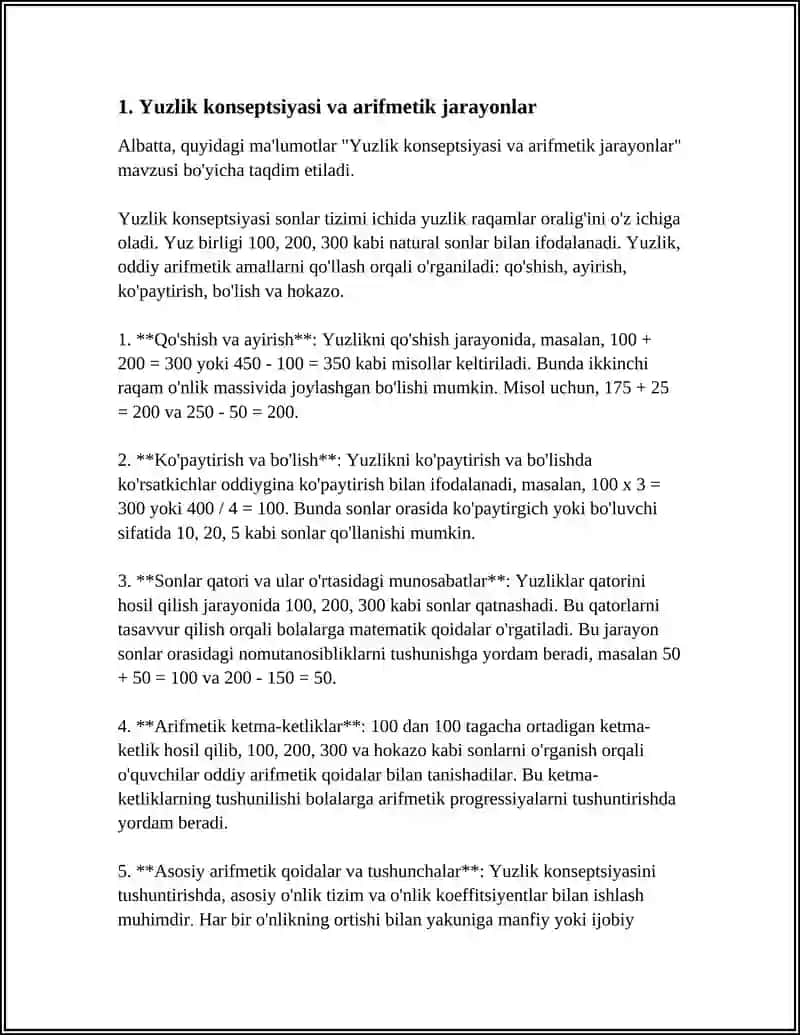 YUZLIK KOMSENTRIDA ARIFMETIK AMALLARNI OʻRGATISH METODIKASI 3