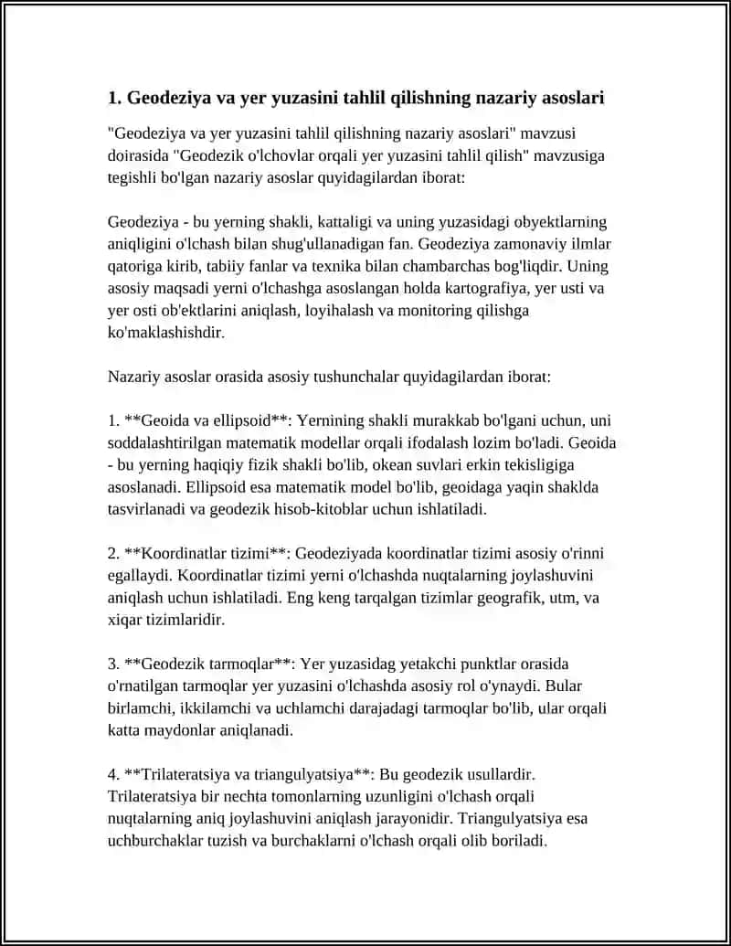 Geodezik o'lchovlar orqali yer yuzasini tahlil qilish 3