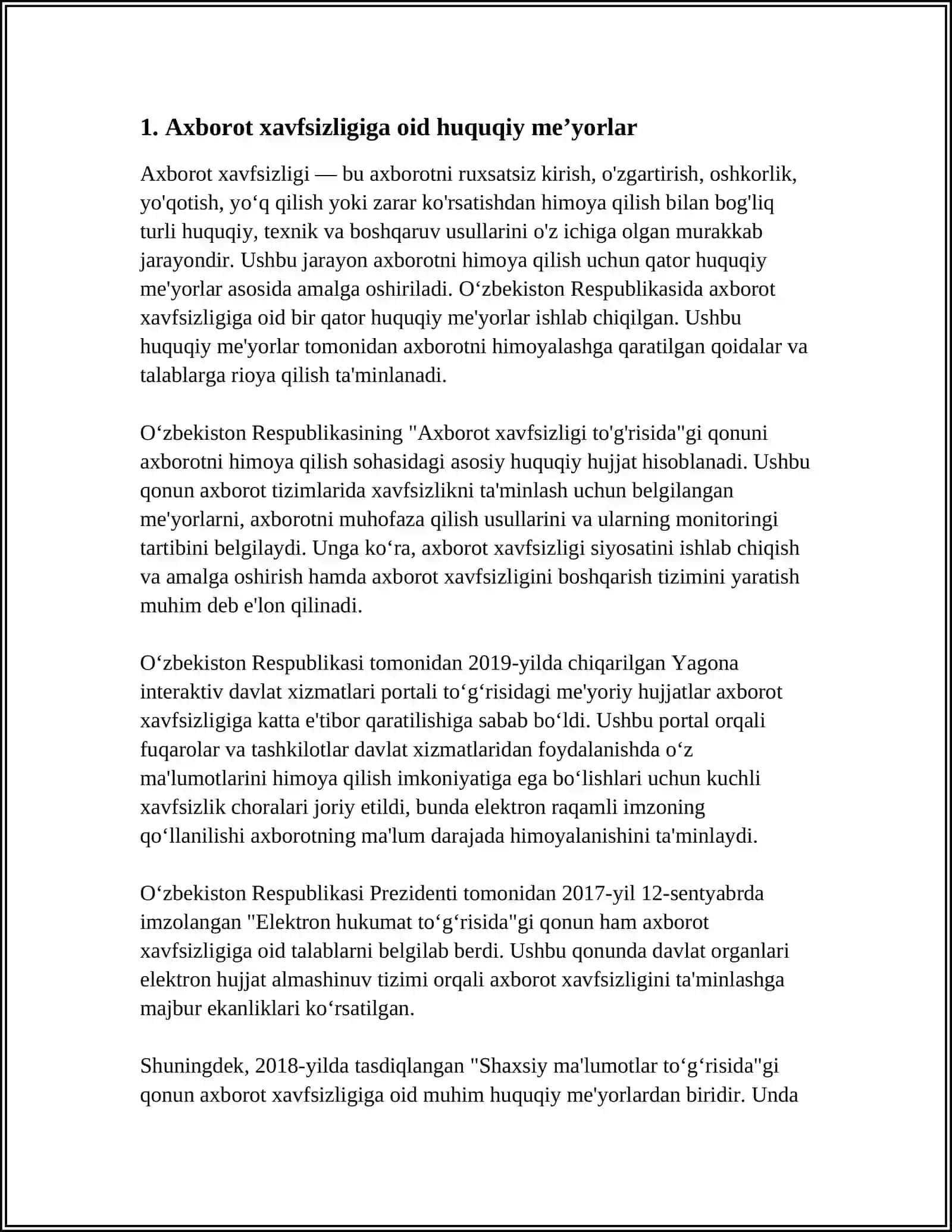 TASHKILOT MEHNAT SHARTNOMASIDA AXBOROT XAVFSIZLIGIGA QО‘YILGAN TALABLAR VA XODIMLAR XAVFSIZLIGI 3
