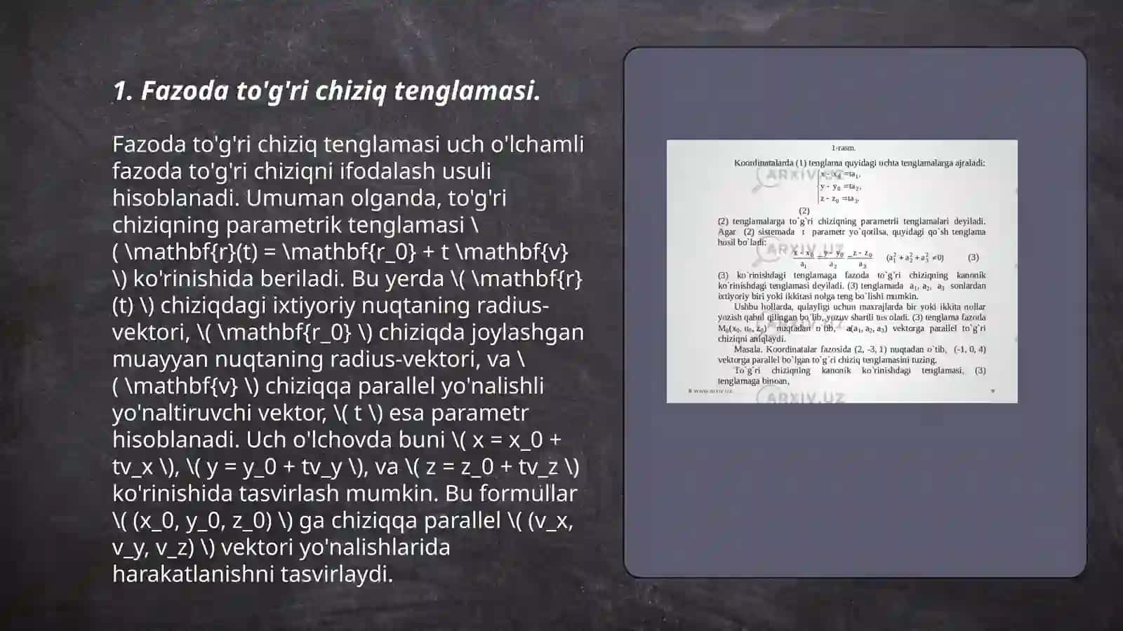 Fazoda tekislik va to'g'ri chiziq tenglamalari 3