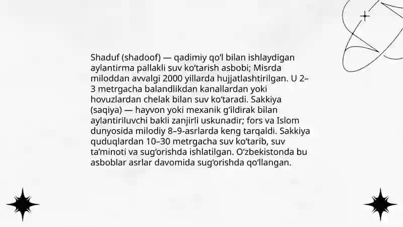 Dunyoda va O‘zbekiston Respublikasida mashinali suv chiqarishning tarixi 3