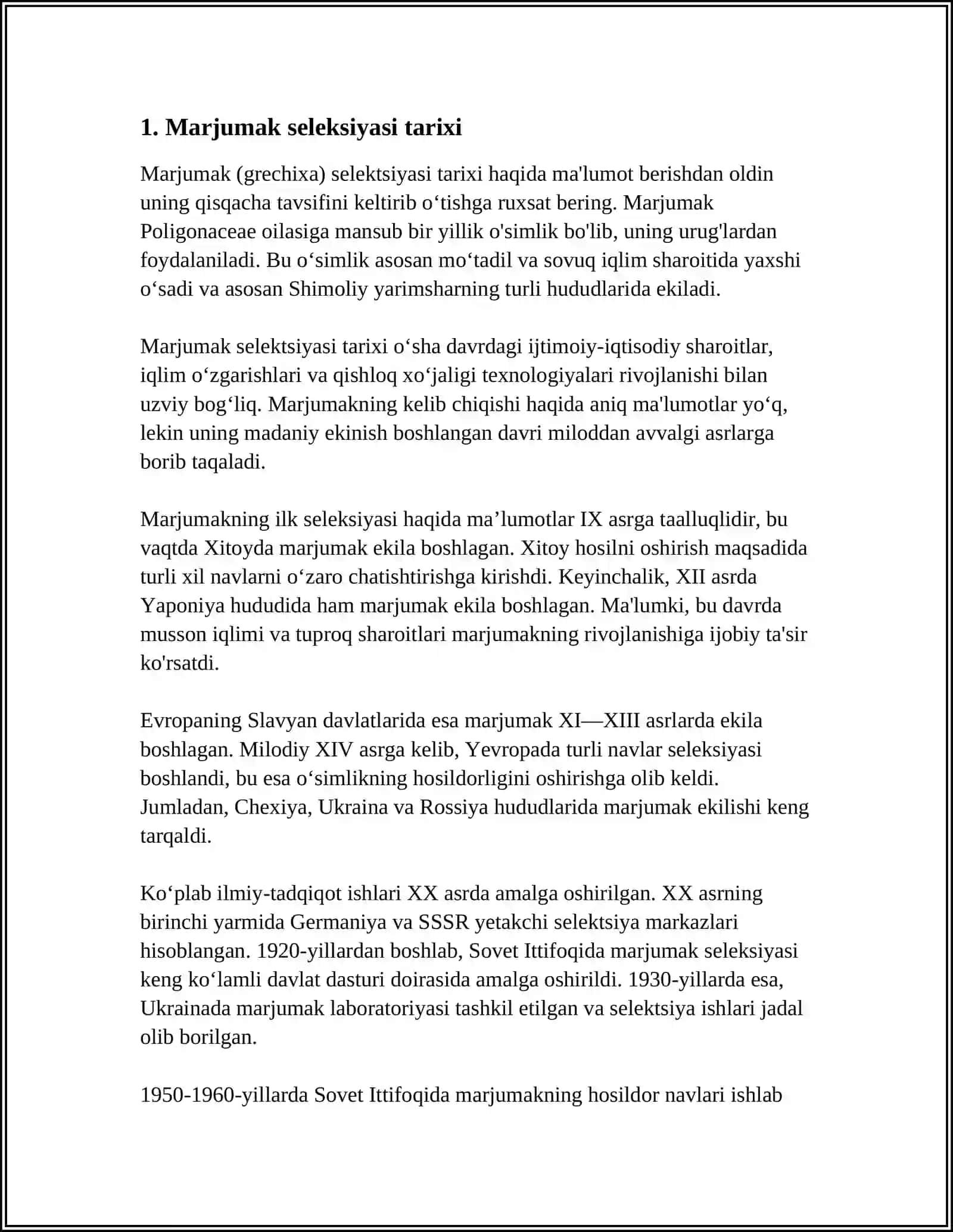 MARJUMAK SELEKSIYASINING YO'NALISHLARI 3
