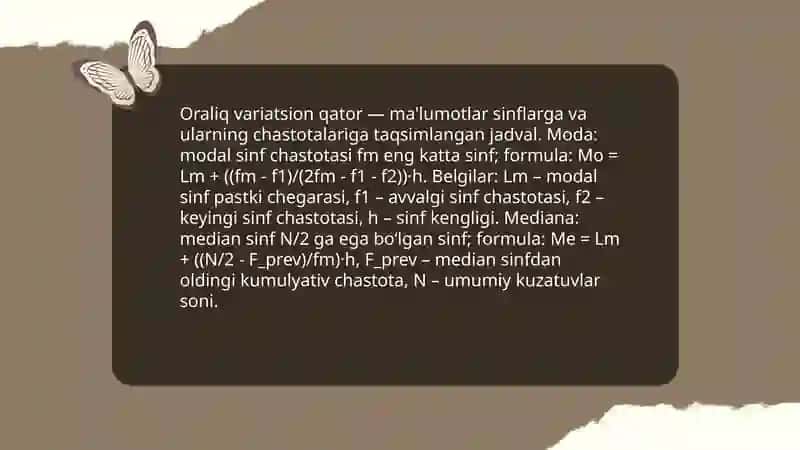Oraliq variatsion qatorlarda moda va medianani hisoblash yo'llari 3