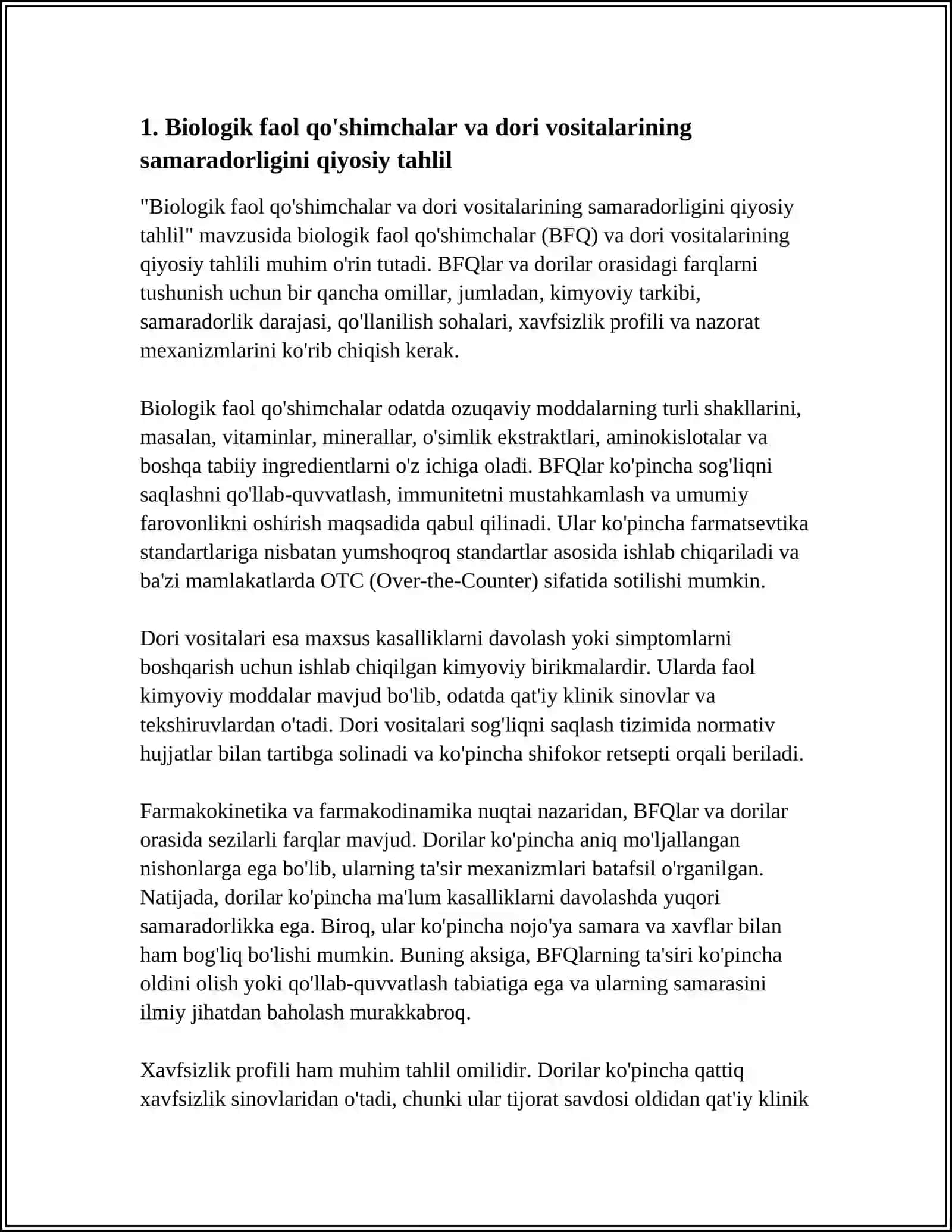 BIOLOGIK FAOL QO'SHIMCHALAR VA DORI VOSITALARINING QIYOSIY TAHLILI 3