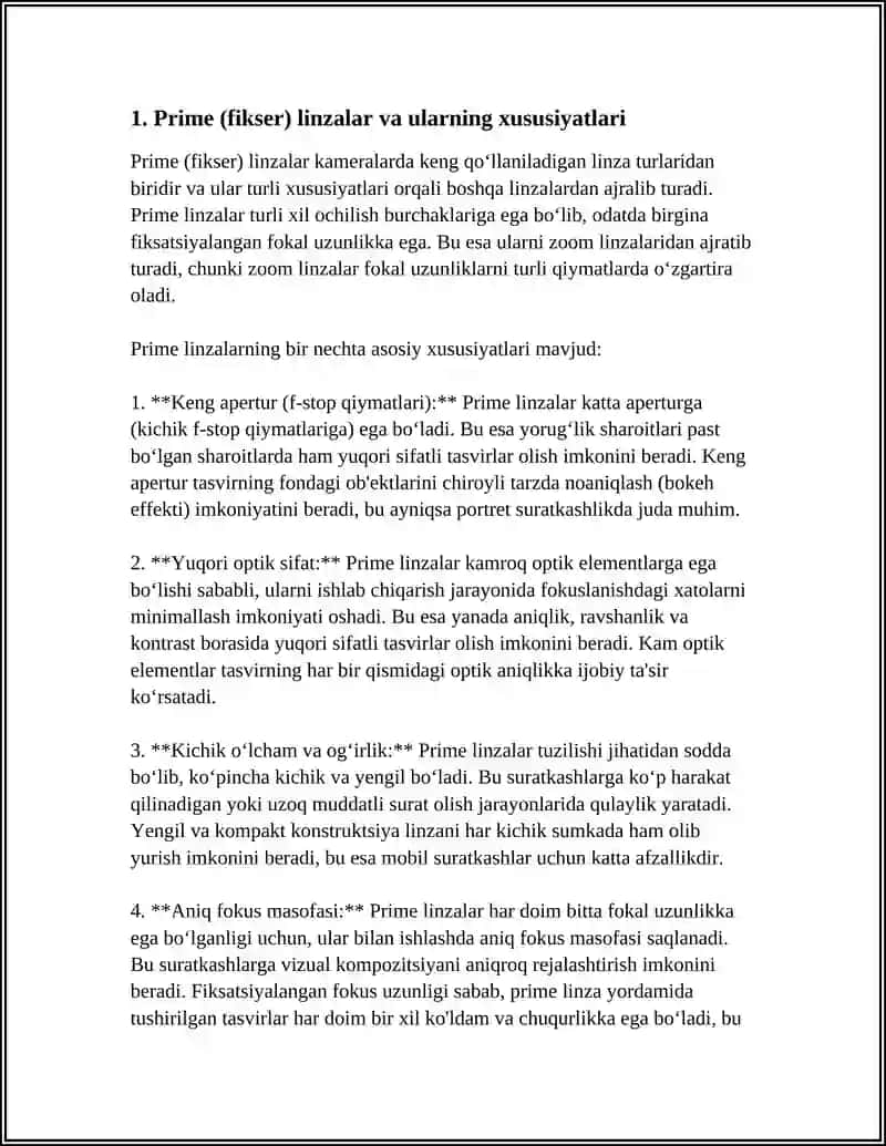 KAMERA LINZA TURLARI VA YORITQICHLAR 3