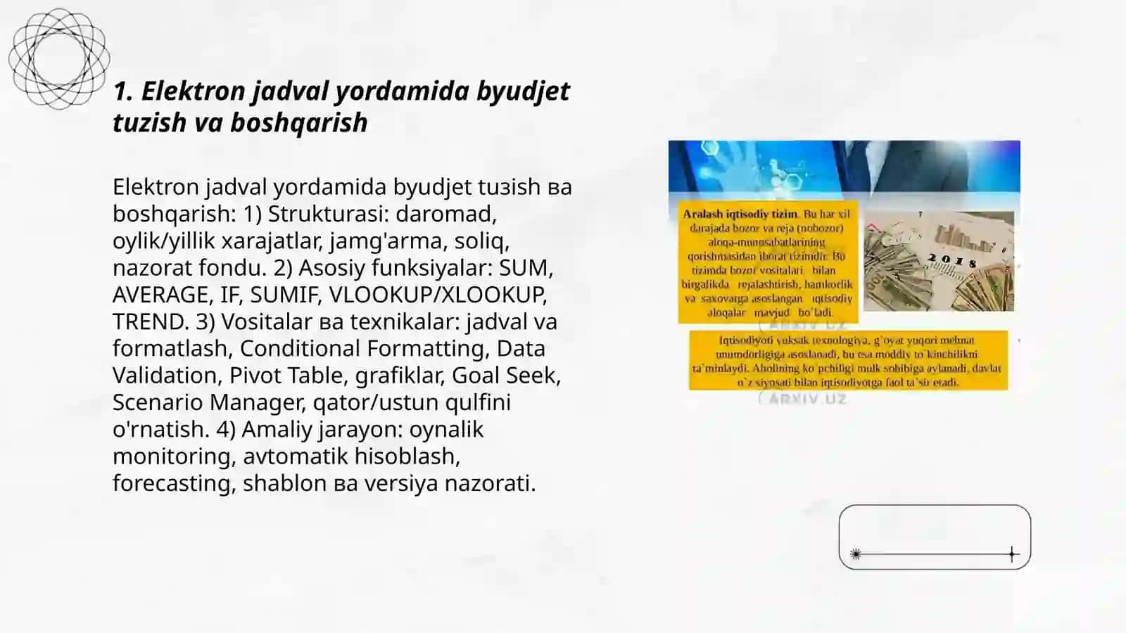 Iqtisodiyot va moliya sohasidagi amaliy masalalarni hal qilish uchun elektron jadval protsessorlaridan foydalanish 3