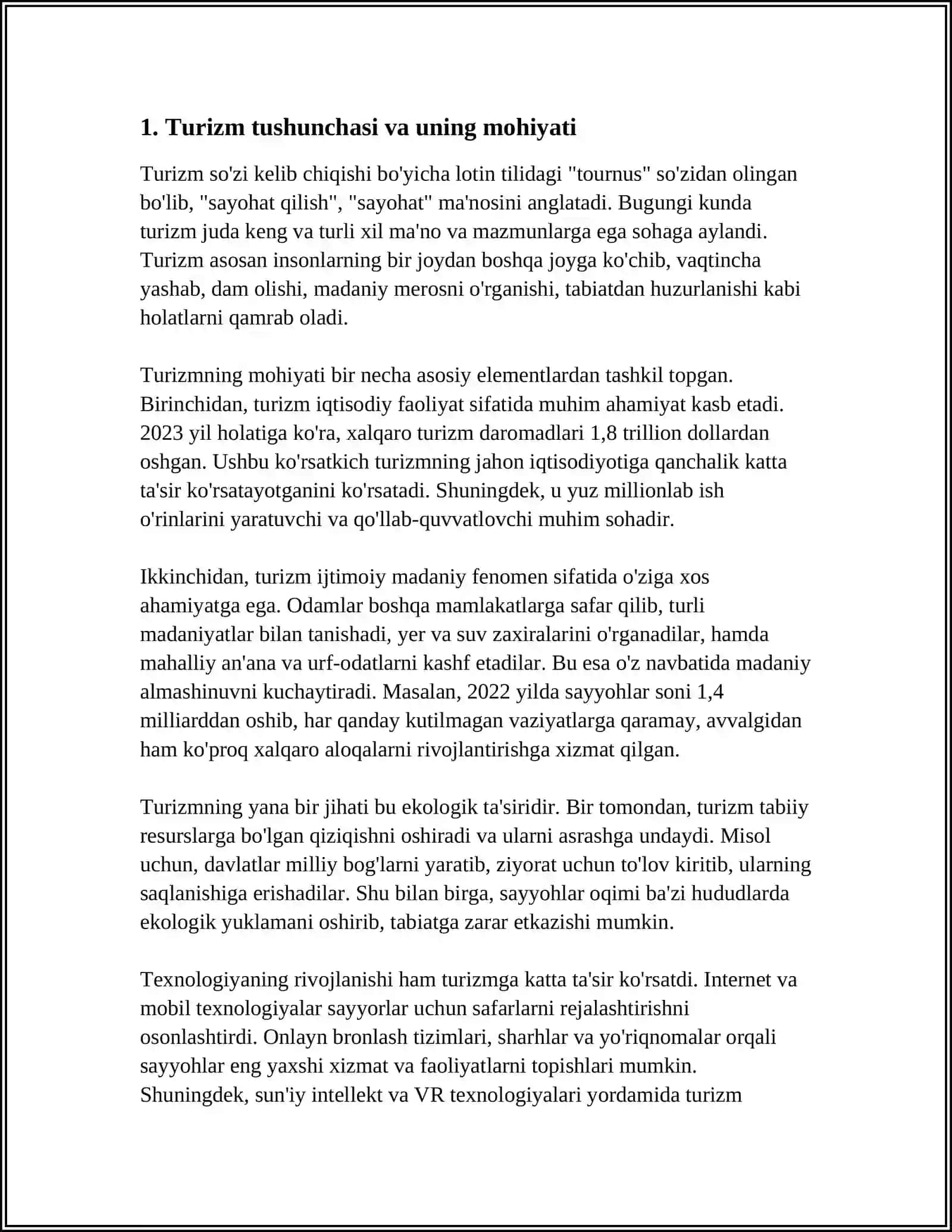 TURIZM TUSHUNCHASI, NAZARIY ASOSLARI VA SHAKILLANISH TARIXI 3