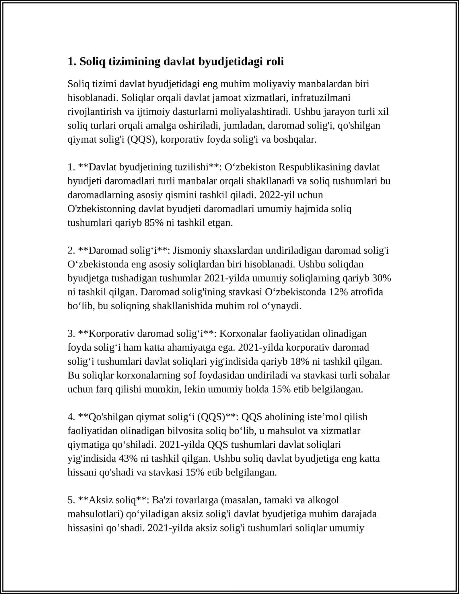 DAVLAT BYUDJETI DAROMADLARINI SHAKLLANTIRISHDA SOLIQLARNING TUTGAN O’RNI VA AHAMIYATI 3