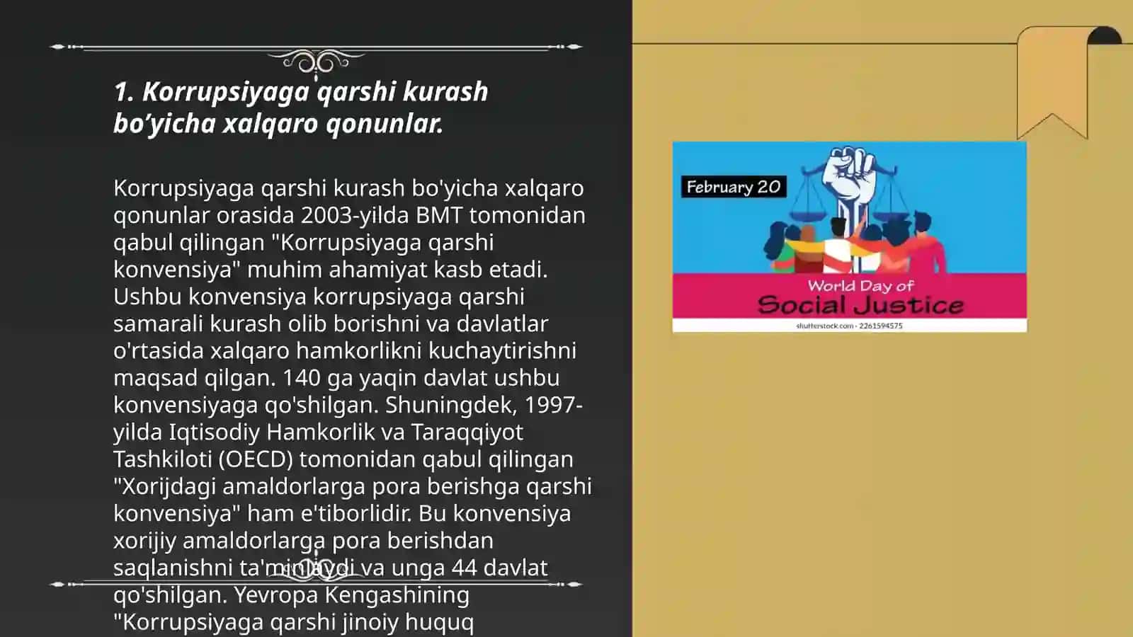 Korrupsiyaga qarshi kurash bo’yicha xalqaro qonunlar va qarorlarning O’zbekistonda ratifikatsiya qilishning ahamiyati,iqtisodiy-siyosiy va ijtimoiy huquqiy mexanizmlari 3