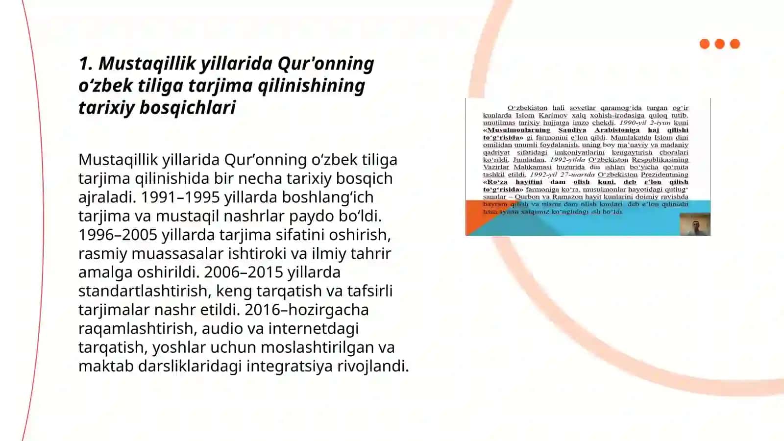 Mustaqillik yillarida Qur'oning oʻzbek tiliga tarjima qilshni va tafsiflari haqida 3