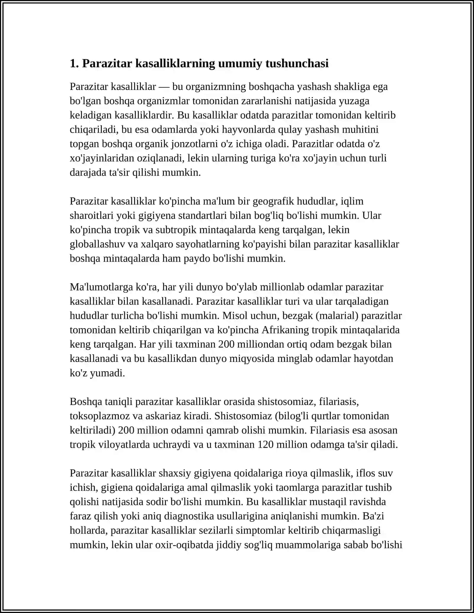 AHOLI O’RTASIDA PARAZITAR KASALLIKLARNI ANIQLASH VA OLDINI OLISHDAN LABARATOR TEKSHIRISH USULLARNING AXAMIYATI 3