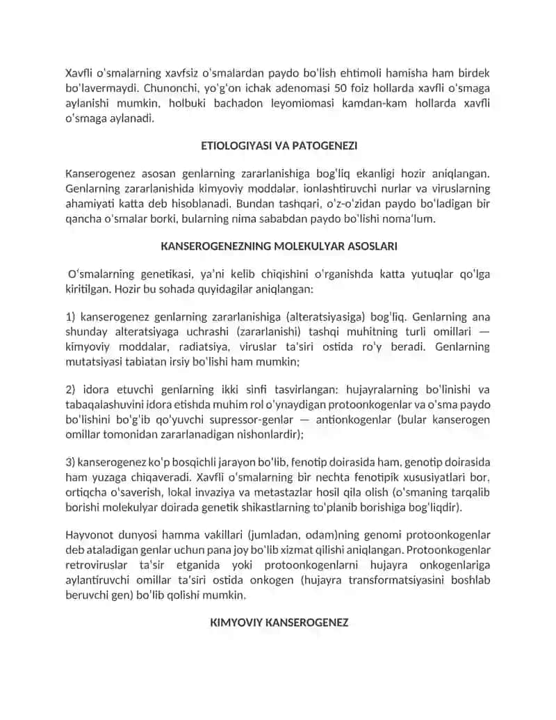 Neoplaziya. Kanserogenezni molekulyar asoslari. O‘sma o‘sishi biologiyasi 3