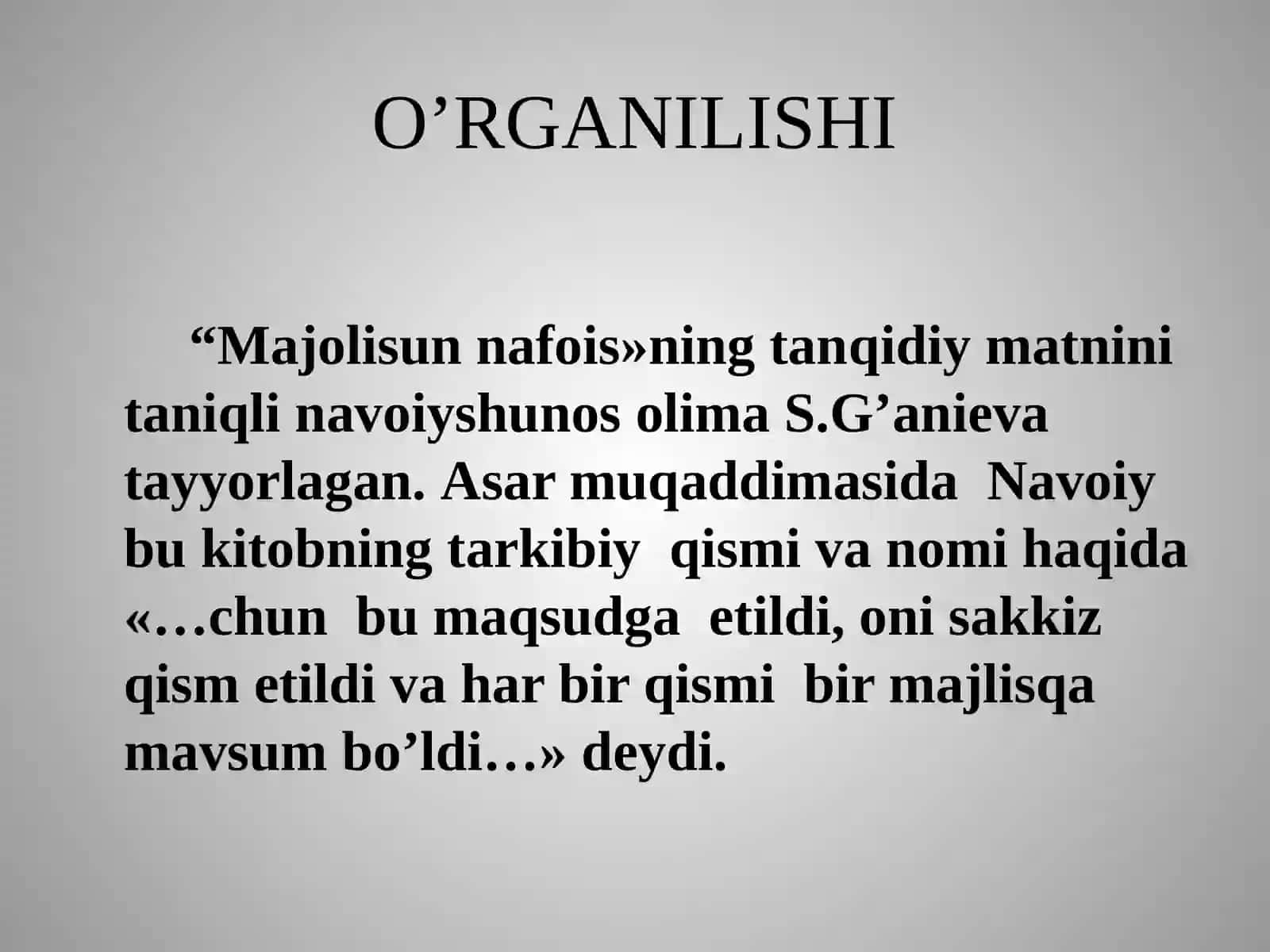 Mavzular: “Majolis-unnafois”, “Nasoyim-ulmuhabbat” 3
