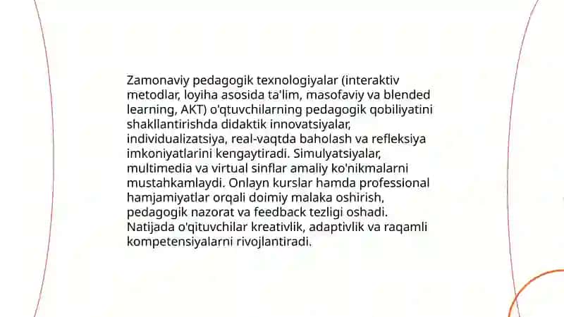 Hozirgi kunda o'qtuvchilar pedagogik qobilyatini shaklantirish imkoniyatlari 3