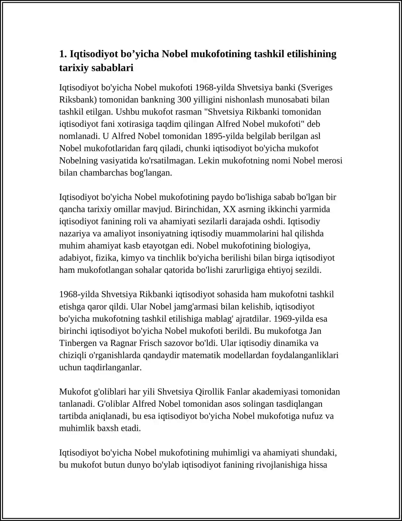 Iqtisodiyot bo’yicha Nobel mukofotining tashkil etilishi 3