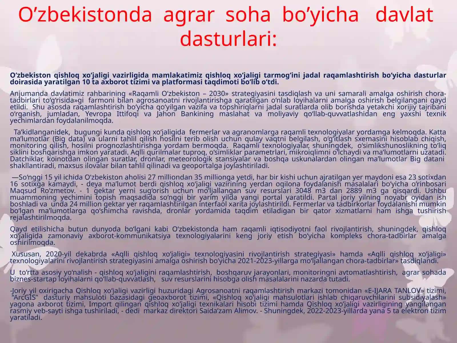 O’zbekistonda dehqon va fermer xo’jaliklarini rivojlantirishning davlat dasturlari 3