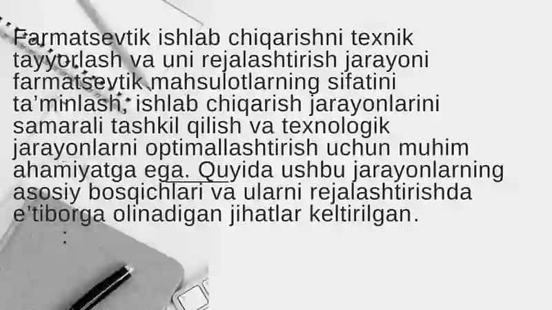 Farmatsevtik ishlab chiqarishni texnik tayyorlash 3