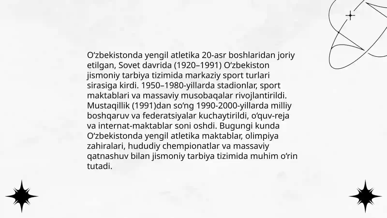OʻZBEKISTONning jismoniy tarbiya tizimida yengil atletikaning oʻrni 3