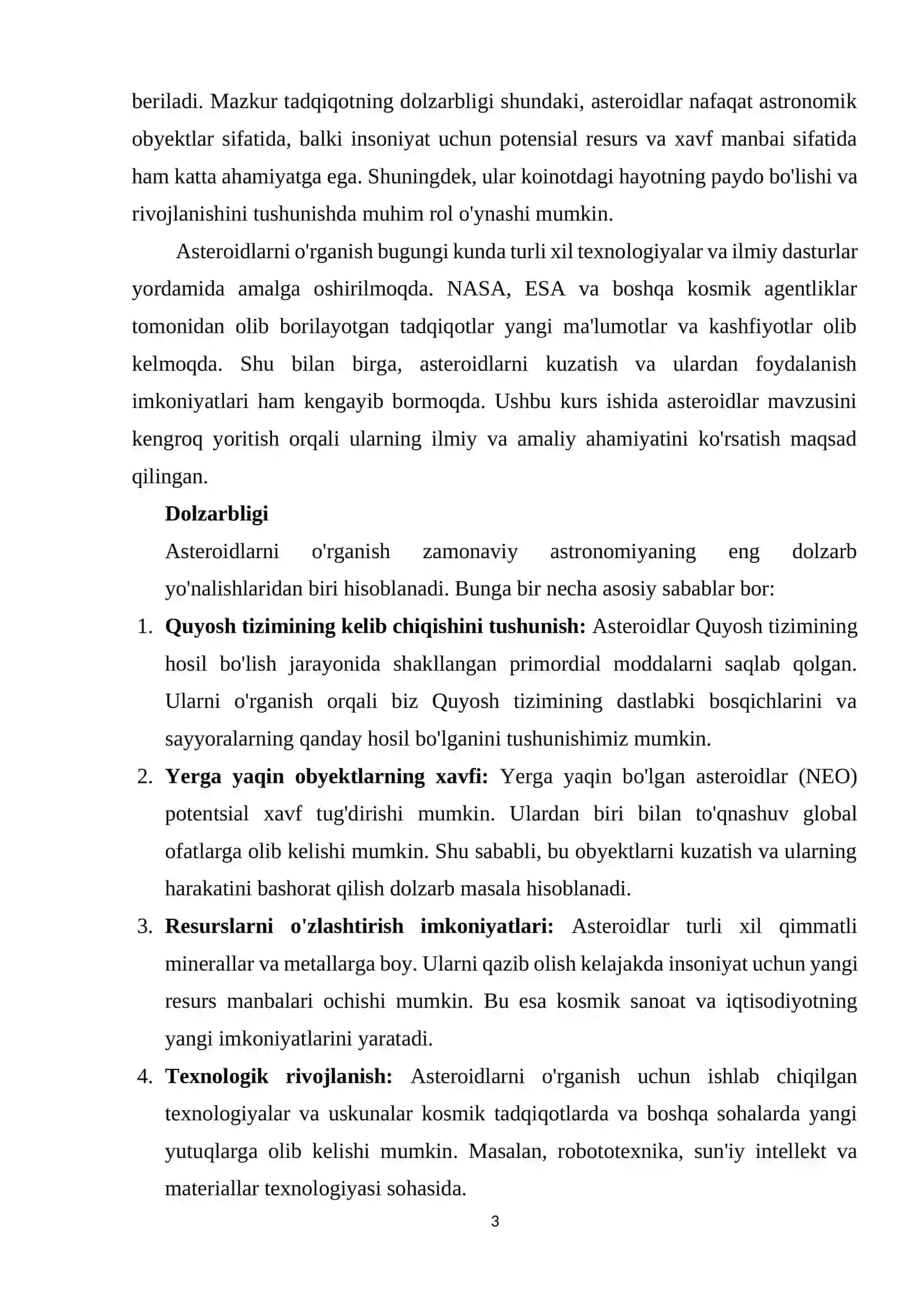 ASTEROIDLAR KURS ISHI 3