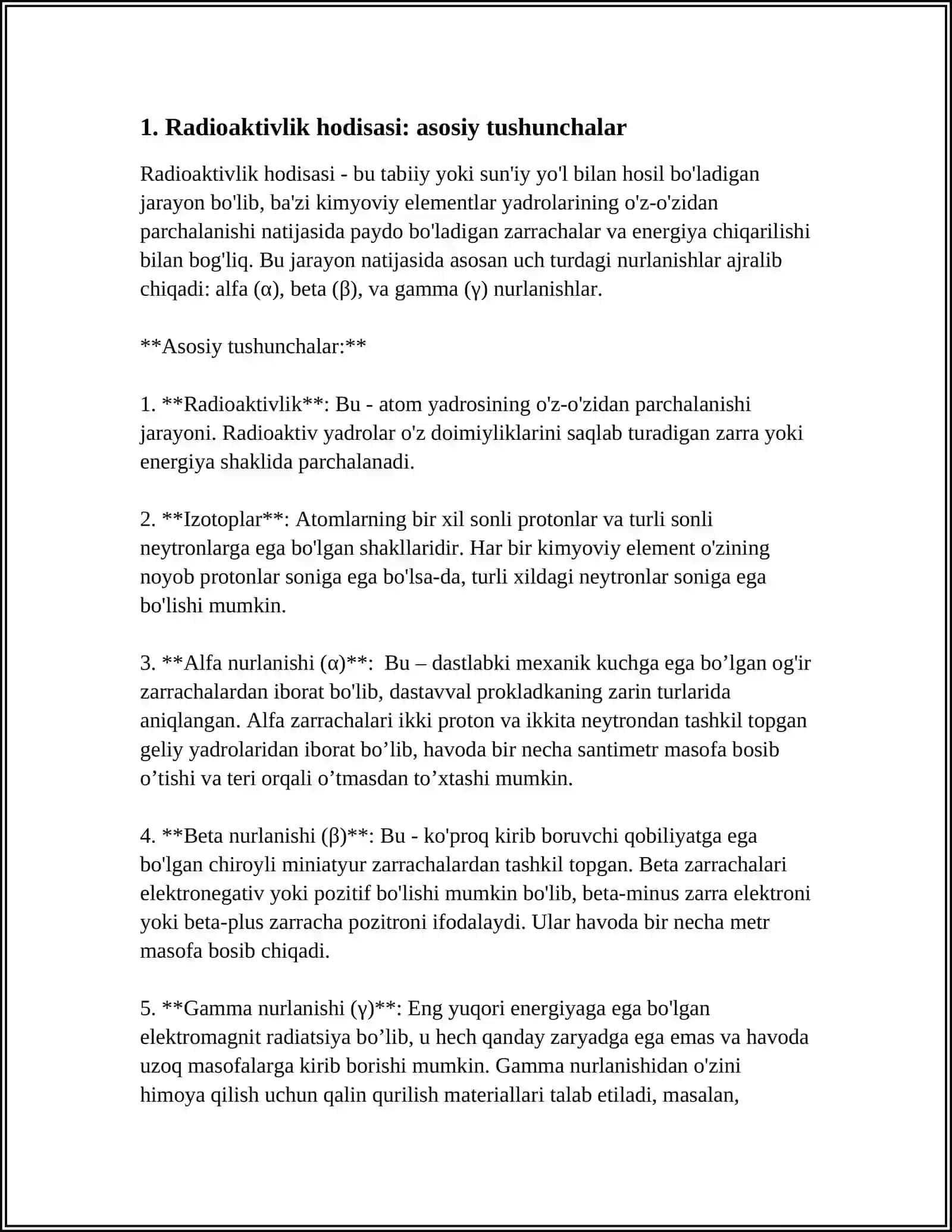 O`RTA UMUMTALIM MAKTABLARIDA "RADIOAKTIVLIK HODISASI " MAVZUSINI OQITISH METODIKASI 3