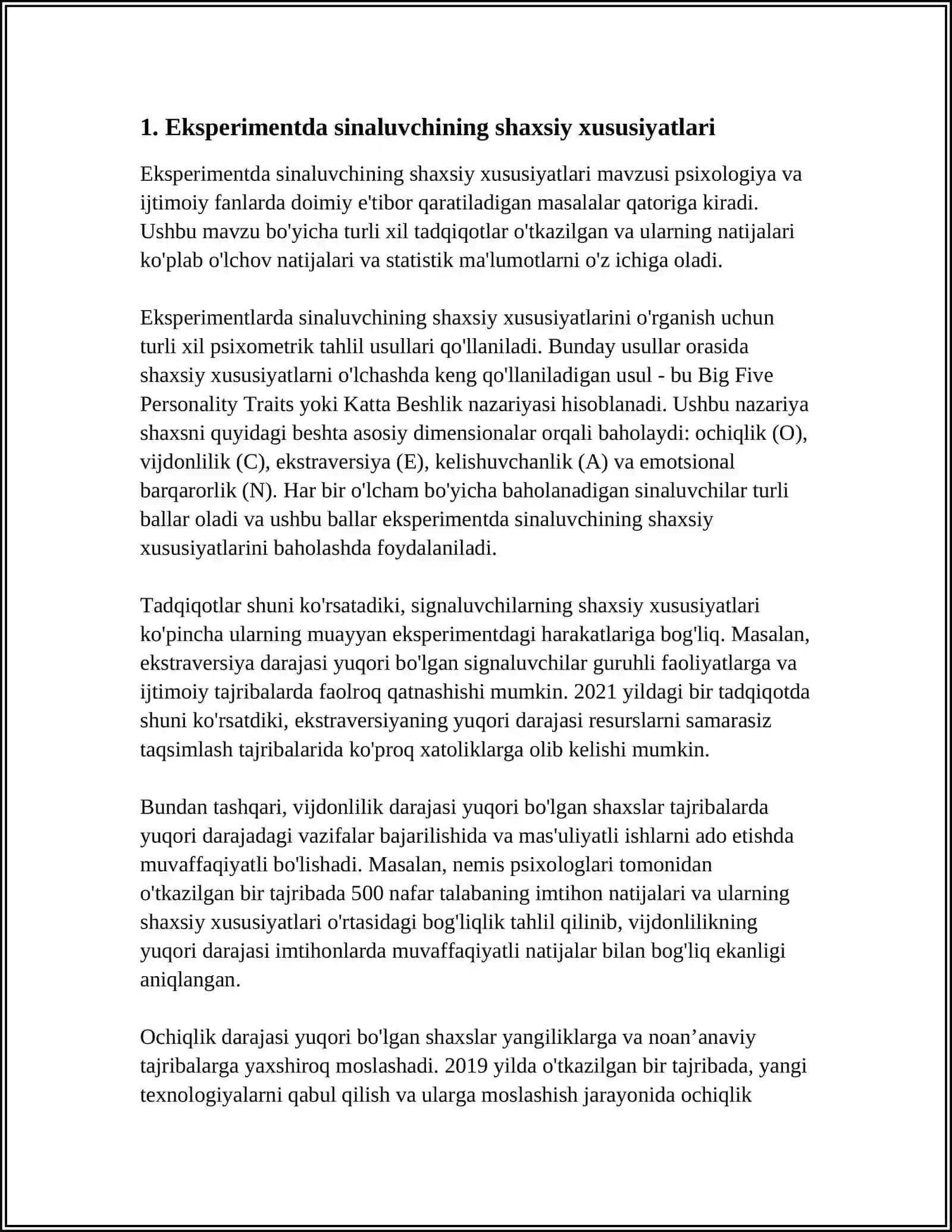 EKSPERIMENTDA SINALUVCHI, UNING SHAXSI VA FAOLIYATI, PSIXOLOGIK EKSPERIMENT VAZIYATI 3