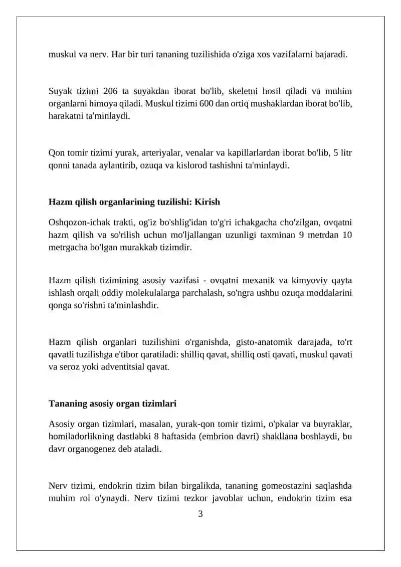 Ichki organlarning umumiy tasnifi,anatomik tuzilishlari ovqat hazm organlari tuzilishi 3