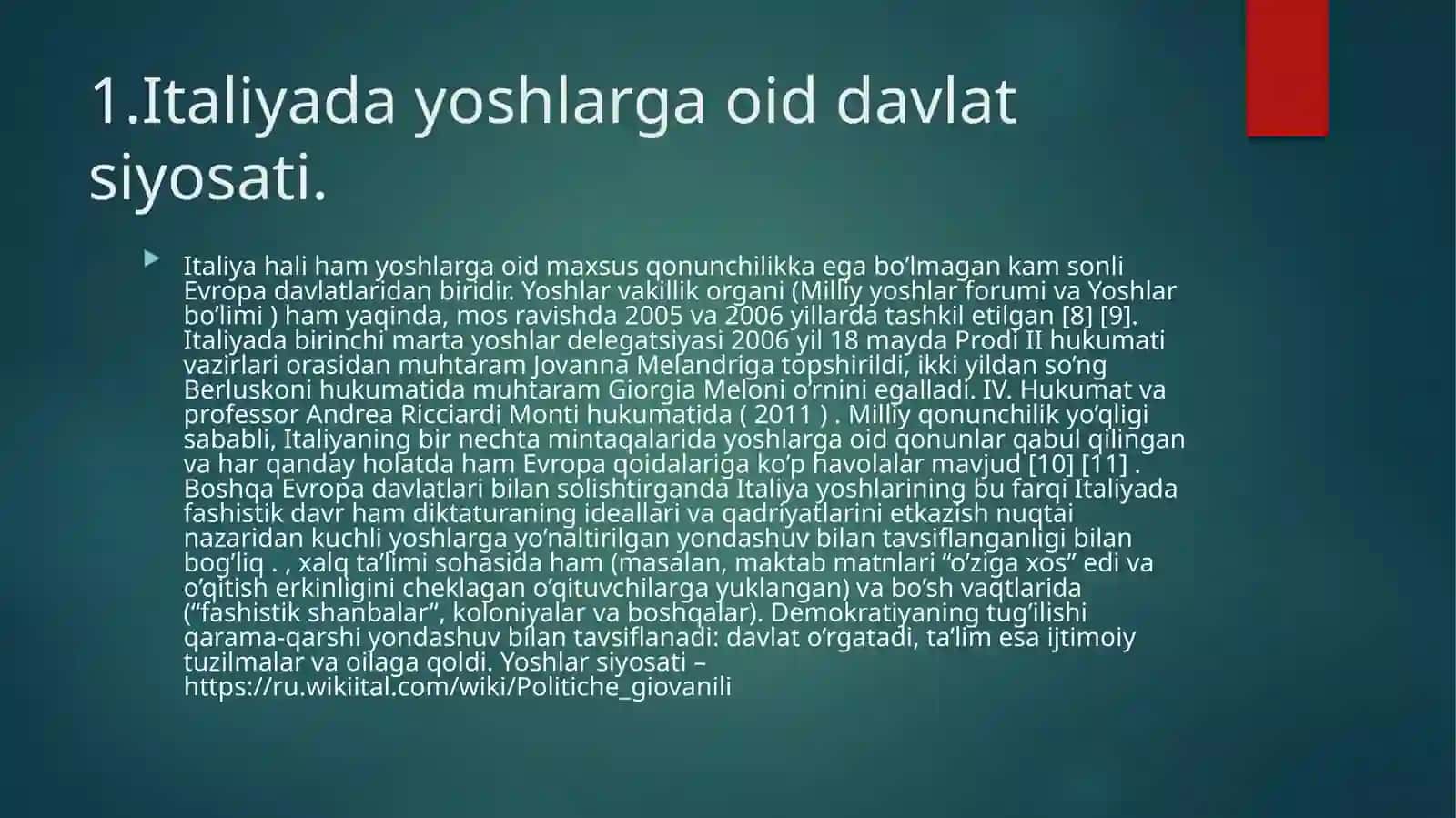 Italiyada yoshlarga oid davlat siyosati. 3
