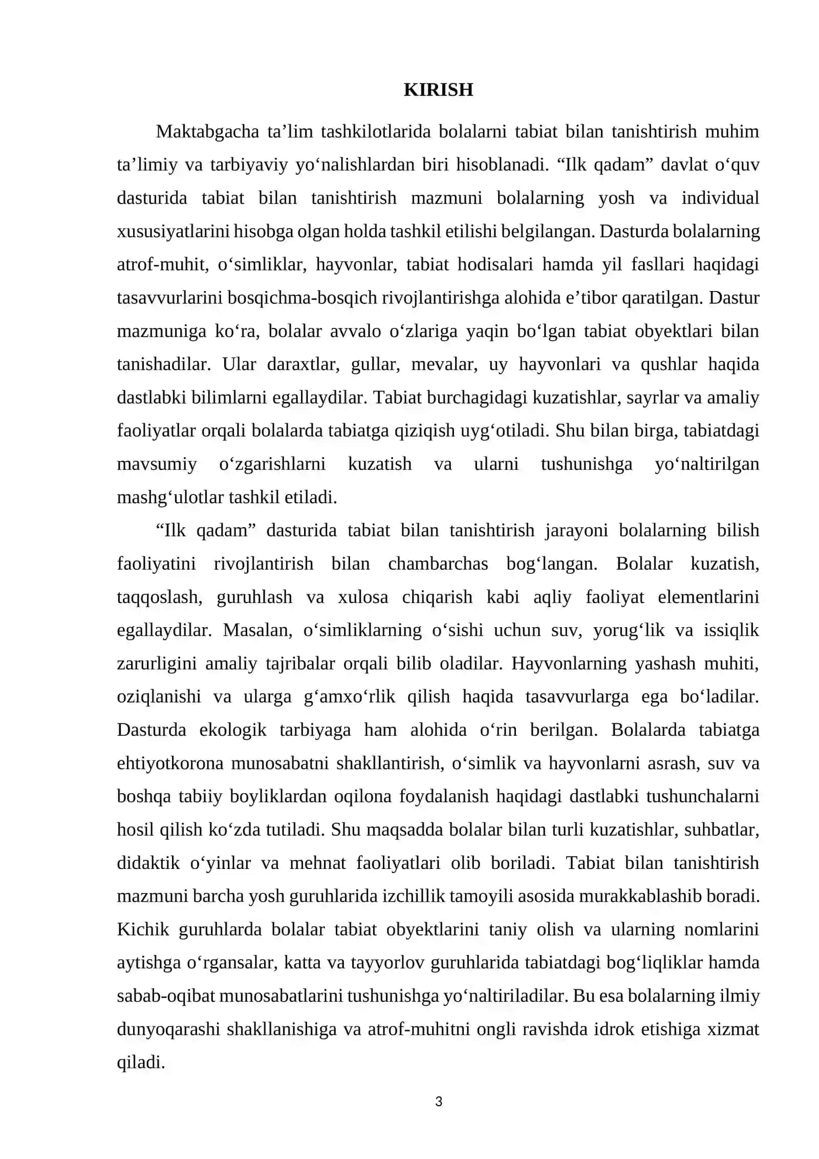 Ilk qadam dasturida tabiat bilan tanishtirish mazmuni 3