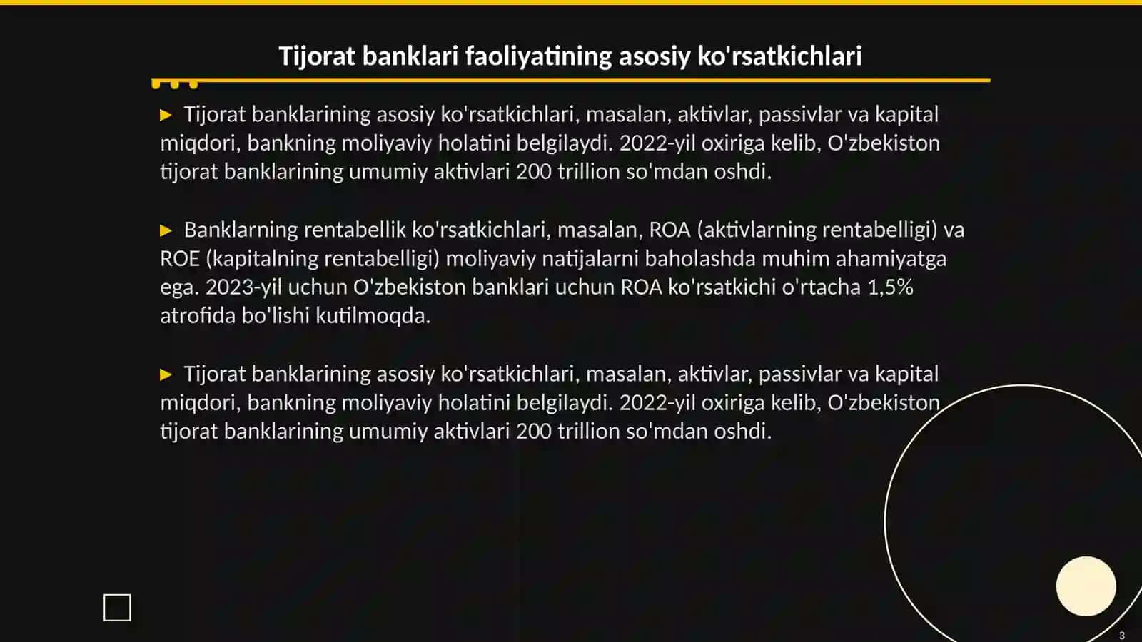 TIJORAT BANKLARI FAOLIYATI MOLIYAVIY NATIJALARNING HISOBI 3