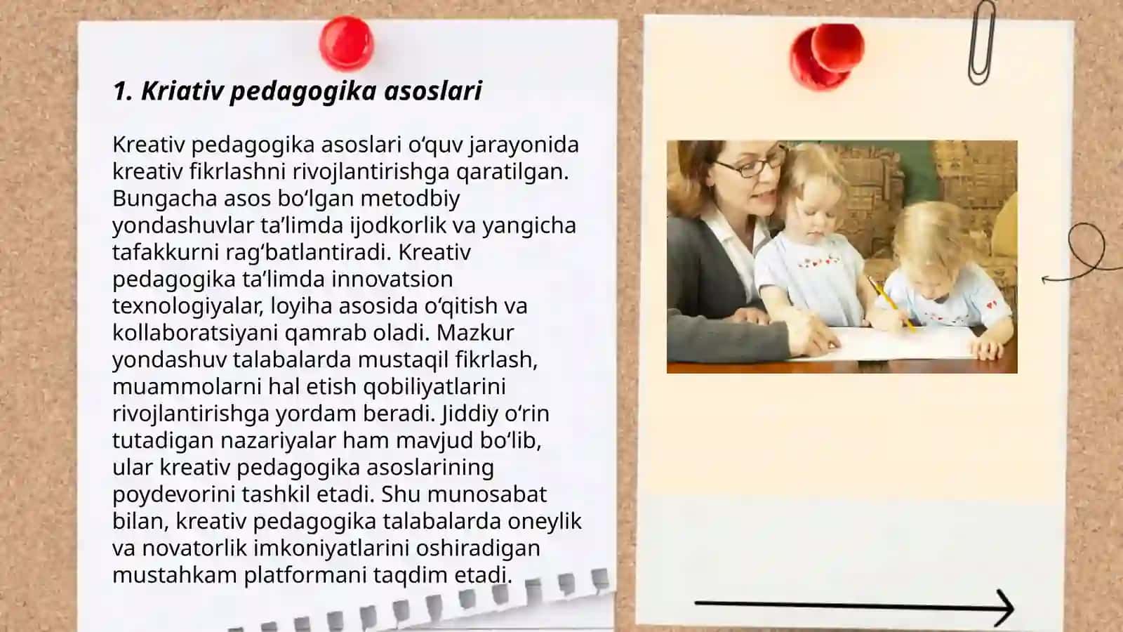 Kriativ Pedagogika Fanini O'qitishda Ta'lim Turlari va Shakllari Tavsifi 3