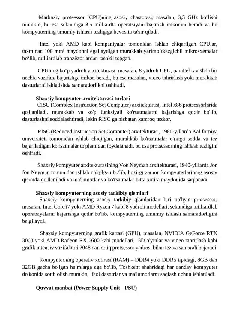 Shaxsiy kompyuterning tuzilishi va arxitekturasi 3