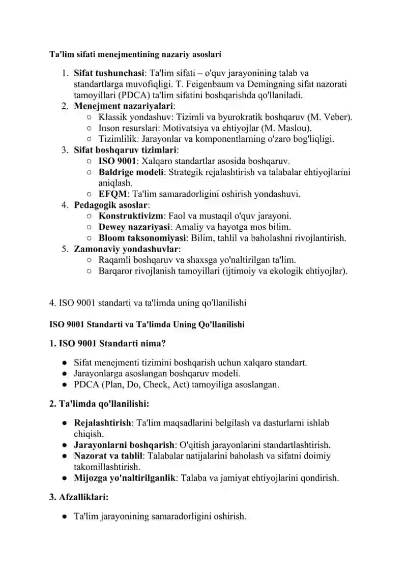 Taʼlim sifati menejmenti fanidan yakuniy nazorat javoblari 3