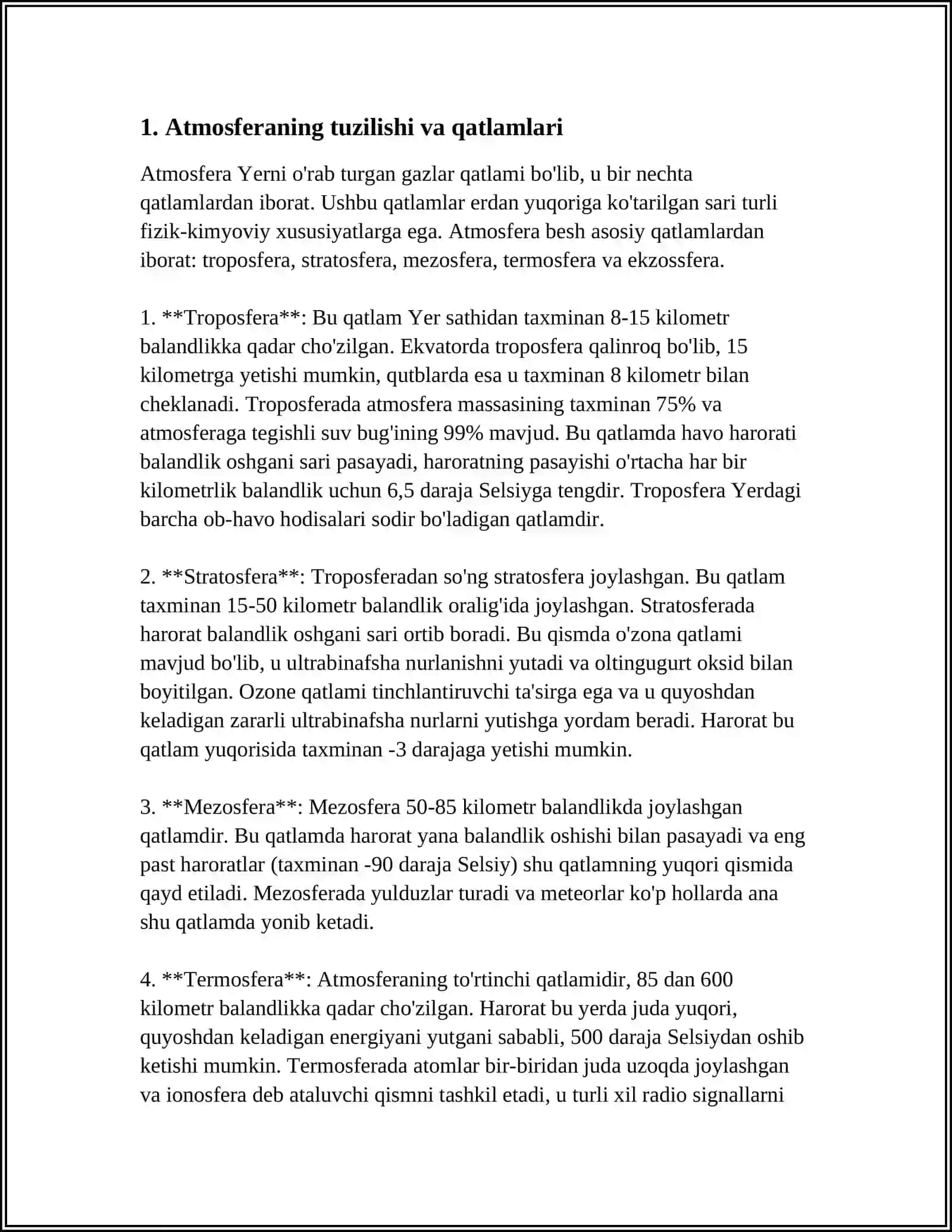 ATMOSFERANING CHEGARALARI VA GAZLAR TARKIBI. (ATMOSFERADAGI GLOBAL EKOLOGIK MUAMMOLAR) 3